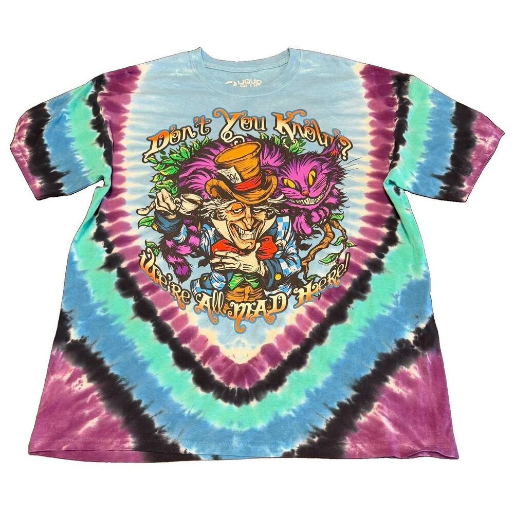 Liquid Blue XL T-Shirt Alice In Wonderland Tie-Dye “Who Are You” Double Sided